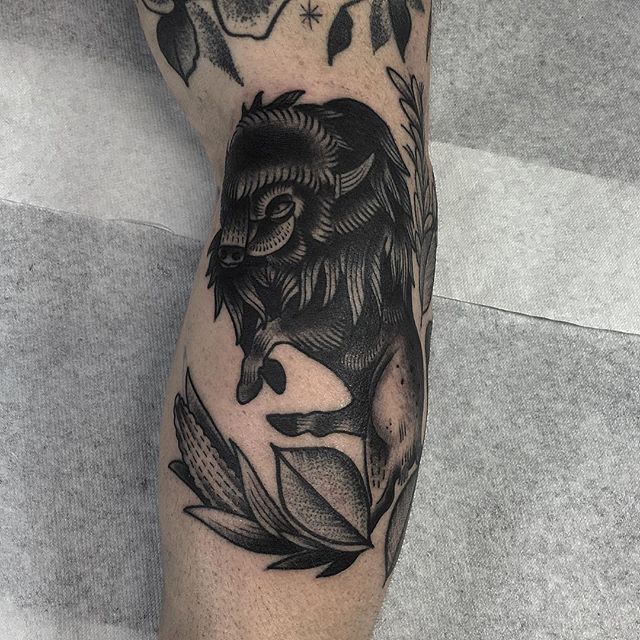 Traditional Buffalo coverup done by Lu at Lus private studio Vancouver BC   rtraditionaltattoos