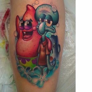 SpongeBob's friends tattoo by Steven Compton #StevenCompton #newschool #spongebobsquarepants #PatrickStar #SquidwardTentacles #cartoon #animation