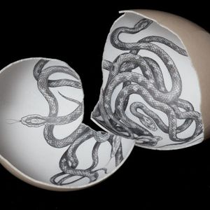 Campbell creates art on the inside of eggshells. #ScottCampbell #TattooArtists #TattooArtist #LazaridesGallery #Eggshells