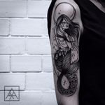 Mermaid tattoo by Max Vorax #blackwork #mermaid #MaxVorax #mermaidtattoo