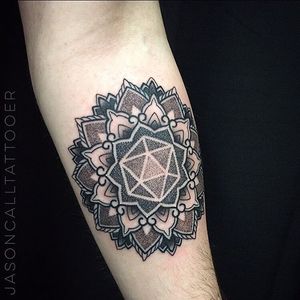 Geometric Tattoo by Jason Call #Geometric #Geometry #BlackGeometry #mandala #mandalatattoo #Dotwork #JasonCall