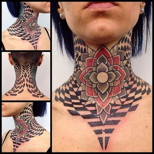Red and black ink tattoo by Marco Galdo #geometry #redink #red #black #geometrictattoos #dotwork #MarcoGaldo