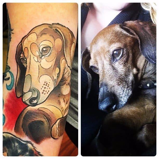 Tattoo uploaded by Stacie Mayer • Neo traditional dachshund pet portrait by  Whitney Havok. #petportrait #dog #dachshund #neotraditional #WhitneyHavok •  Tattoodo
