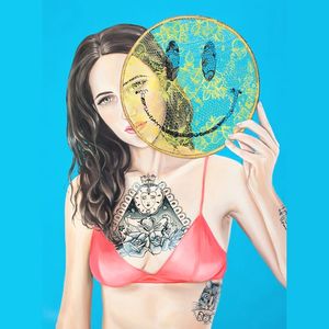Moving painting by Crajes #Crajes #art #paintings #tattooedwomen #smiley