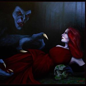 A tribute to Dracula. Painting by Martin Darkside. #MartinDarkside #prettypieceofflesh #darkart #tattoedartist #UKpainter #pinupgirls #horror #oilpainting #bradford