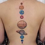 Spine Solar System by Memo Espino #MemoEspino #color #watercolor #planets #Earth #jupiter #saturn #Venus #realism #realistic #galaxy #lunar #solarsystem #tattoooftheday