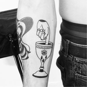 Cup tattoo by Unplug #Unplug #traditional #blackwork #linework (Photo: Facebook)