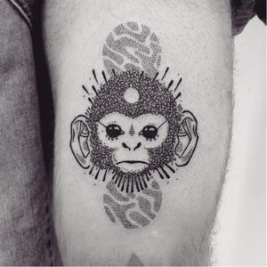 Poetic monkey tattoo by Guga Scharf #monkeytattoo #dotwork #GugaScharf #linework