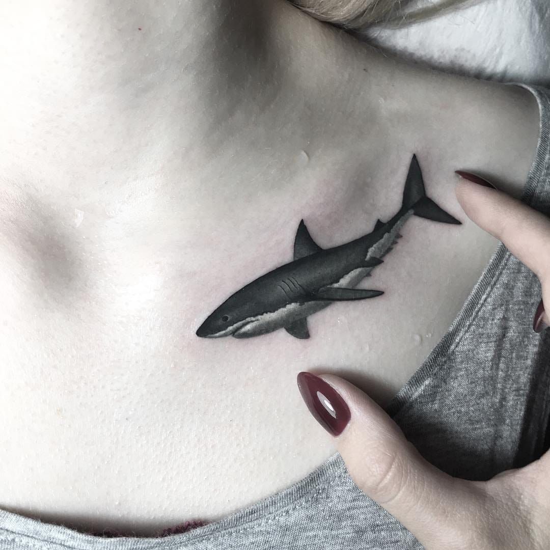 Microrealistic hammerhead shark tattoo on the forearm
