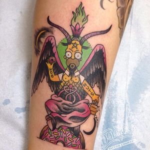 Baphomet Homer Tattoo by Christina Hock #baphomet #occult #darkart #occultart #goat #satanicgoat #ChristinaHock
