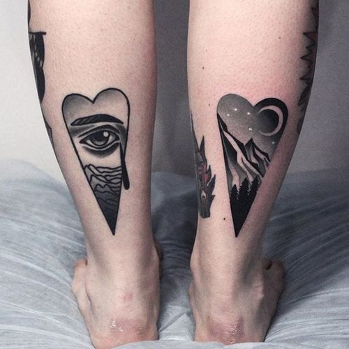 Great heart-shaped pieces by Denis Marakhin #heart #pair #black #grey #DenisMarakhin #eye #moon #mountain