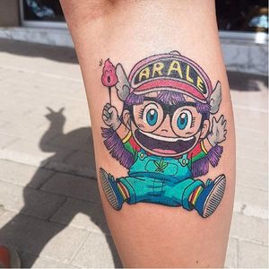 Arale Norimaki tattoo by Nerea Flores. #anime #NereaFlores #dragonballz #arale #aralenorimaki #kawaii #cute #littlegirl #drslump