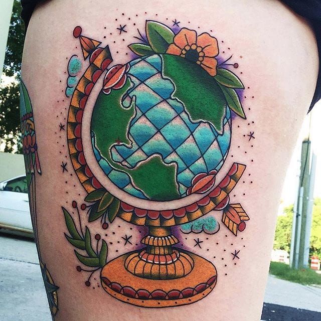Traditional globe tattoo  Globe tattoos Traditional tattoo Tattoos