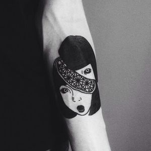 Trippy portrait tattoo by Denis Simonov. #DenisSimonov #DSMT #blackwork #aesthetic #trippy #portrait #macabre
