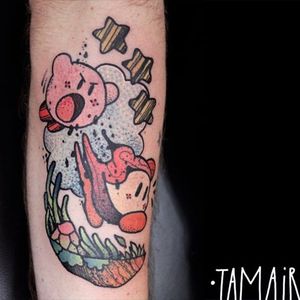 “Kirby“ tattoo by Alex Iumsa. #AlexIumsa #EncreMecanique #illustrative #folkart #popculture #folk #videogame #kirby