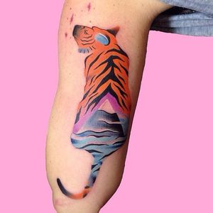 Poetic tiger tattoo by Ann Lilya #AnnLilya #colorful #tiger