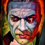 The haunting eyes of Bela Lugosi playing Dracula tattoo by Evan Olin #Dracula #vampire #horror #cinema #BramStoker #BelaLugosi #colorwork #nolines #EvanOlin #portrait