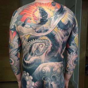Kraken Back Tattoo by Steve Moore #back #backtattoo #backpiece #largetattoos #bigtattoos #SteveMoore