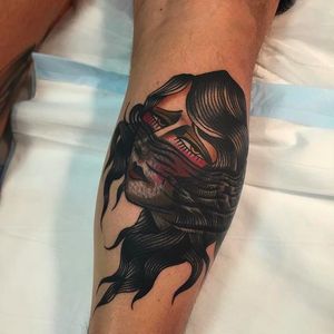 Unusual Girl Tattoo by James McKenna via Instagram @J__Mckenna #JamesMcKenna #Traditional #Neotraditional #Opticalillusion #Fremantle #WesternAustralia #Girl #Lady #Girltattoo #Ladytattoo
