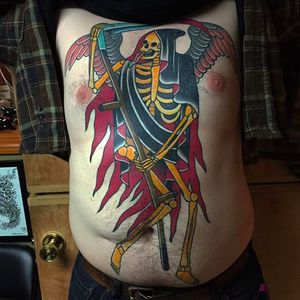 Awesome reaper front tattoo by Chris Marchetto. #reaper # grimreaper #chrismarchetto