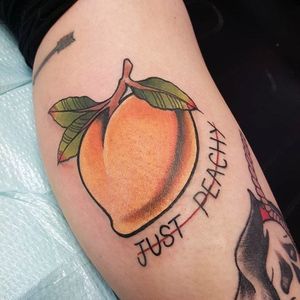 Peach tattoo by Dustin Baker. #peach #fruit