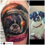 Shih tzu in space tattoo by Vic Vivid. #realism #colorrealism #dog #shihtzu #space #astronaut #astrodog