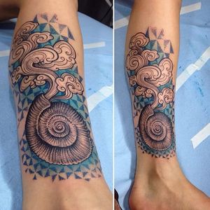 Nautilus tattoo by Luis Jade #LuisJade #pattern #geometric #graphic #abstract #ornamental #nautilus #blueink