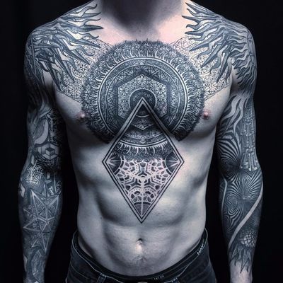 sacred geometry tattoo chest