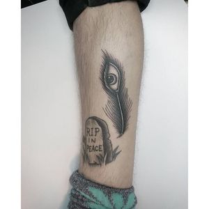 Peacock Feather Tattoo by Domino Daily #Fineline #BlackandGrey #FineLineTattoos #SingleNeedle #BlackandGreyTattoos #DominoDaily