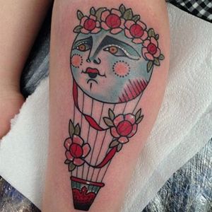Hot air balloon tattoo by Jody Dawber. #JodyDawber #tattooartist #uk #england #hotairballoon