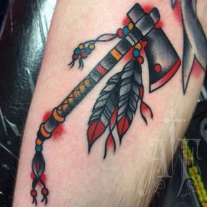 Traditional Tomahawk Tattoo by Aaron Francione #tomahawk #tomahawktattoo #tomahawktattoos #nativeamericantattoo #traditionaltomahawk #traditionaltattoo #traditionaltattoos #AaronFrancione