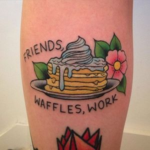 Waffle tattoo by Kat Weir. #KatWeir #neotraditional #waffle