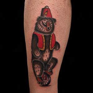 Circus bear on a unicycle, by Alex Zampirri. (via IG—azamp_) #AlexZampirri #Animals #traditional