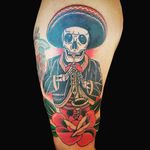 Mariachi Tattoo by Jeff Farmer #mariachi #mariachiskeleton #mariachiskull #dayofthedead #diademuertos #mexico #mexican #JeffFramer