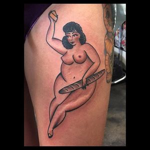 Baguette and Cheese via instagram ohashleylove #pinup #pinupgirl #baguette #bread #cheese #nude #traditional #color #ohashleylove