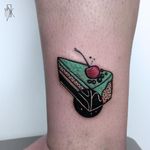 Cake tattoo by Marta Kudu #MartaKudu #foodtattoos #color #abstract #cubist #cake #dessert #cherry #sprinkles #shapes #fruit #sweet #cute #tattoooftheday