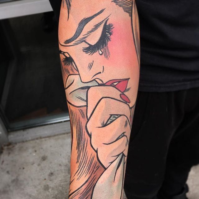 Crying girl done by Melissa Monroe at Pine Needle Tattoo in Kewaskum WI   rtattoos