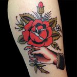 Rose Tattoo by Dustin Stemen #rose #hand #traditionalrose #redrose #roses #classicrose #classic #traditional #DustinStemen