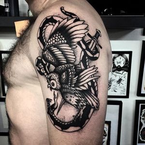 Owl Tattoo by Tony Torvis #owl #blackworkowl #traditional #traditionalblackwork #blackwork #blackink #blackworkartist #TonyTorvis