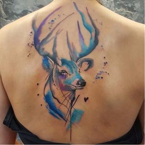 Stag tattoo by Simona Blanar #SimonaBlanar #watercolor #graphic #heart #stag #deer
