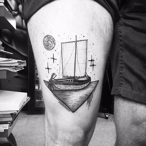 Boat Tattoo by Thomas Eckeard #boat #boattattoo #blackworkboat #blackwork #blackworktattoo #blackworktattoos #detailedtattoo #smalltattoo #detailedblackwork #ThomasEckeard