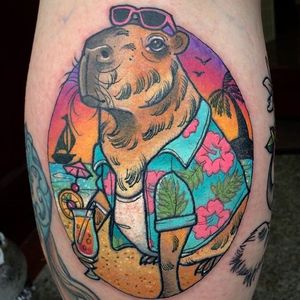 Capybara Tattoo by Ashley Luka #capybara #capybaratattoo #neotraditional #neotraditionaltattoo #neotraditionaltattoos #colorfultattoos #brighttattoos #AshleyLuka