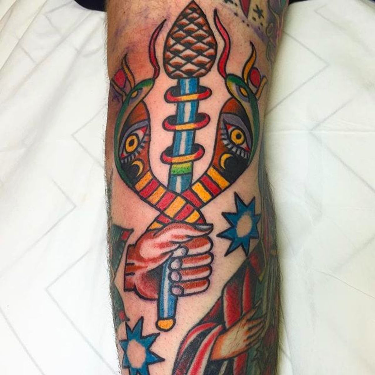 Tattoo uploaded by rcallejatattoo • Snakes, pine cone staff. The ...