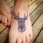 Deer tattoo by Kitty Foster #foot #stag #deer #black #antlers #blackwork #KittyFoster