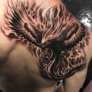 Black and grey phoenix tattoo by Jay Quarles. #blackandgrey #realism #bird #phoenix #JayQuarles
