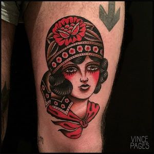 Gypsy Girl Traditional Tattoo by Vince Pages @Vince_Pages #Vincepages #Traditional #Traditionaltattoo #Nuitnoiretattoo #Geneva #Switzerland #Gypsy #Girl