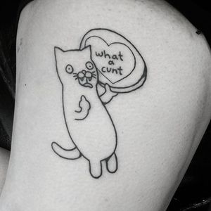 Cat tattoo by Mr. Heggie. #MrHeggie #blackwork #uk #british #alternative #contemporary #funny #cat