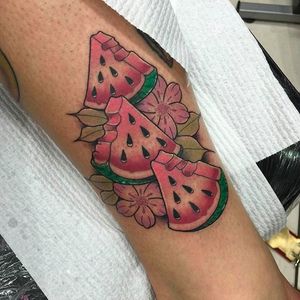 Floral Watermelon Tattoo by Shelli Mae @pykelops #Shellimae #flowers #Watermelon #WatermelonTattoo #Fruit