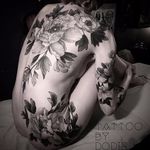 Scattered English roses by Dodie #tattoobydodie #Dodie #blackwork #blackandgrey #flowers #roses #leaves #nature #bodysuit #realistic #realism #tattoooftheday