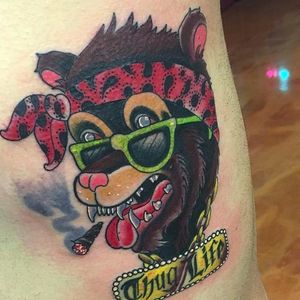 I got into a fistfight with one of my editors over whether or not a bandanna is a hat. By Bobby Badfellow (via IG -- badfellow) #BobbyBadfellow #bear #beartattoo #bearswearinghats #bearswearinghatstattoo